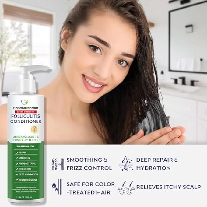 PHARMBANNER FOLLICULITIS ITCH RELIEF CONDITIONER: TEA TREE OIL & MOROCCAN ARGAN OIL - DEEP HYDRATION & REPAIR - NOURISHES, SMOOTHS, RESTORES SHINE - SAFE FOR DRY OR DAMAGED HAIR-11.84 OZ - Image 3